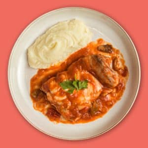 Pollo asado al chilindrón con puré de patatas casero (270 g.)